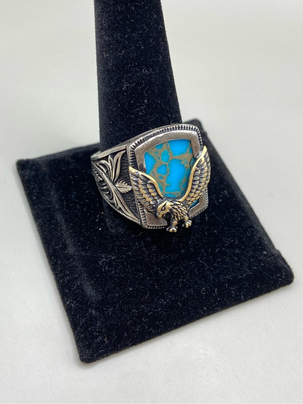 Sterling Silver Mens' Turquoise Eagle Ring - Picture 2 of 11